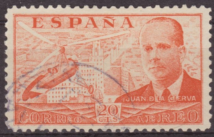 z vendido España 1939 880 Sello º Juan de la Cierva y Autogiro 20c Timbre Espagne Espana stamps Spain Briefmarken Spanien francobolli Spagna